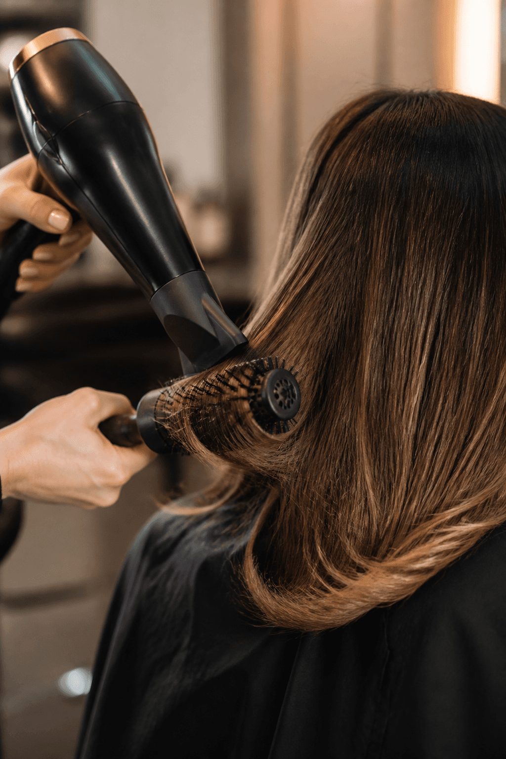 Blowout styling in progress, Alba Salon, Little Ferry NJ