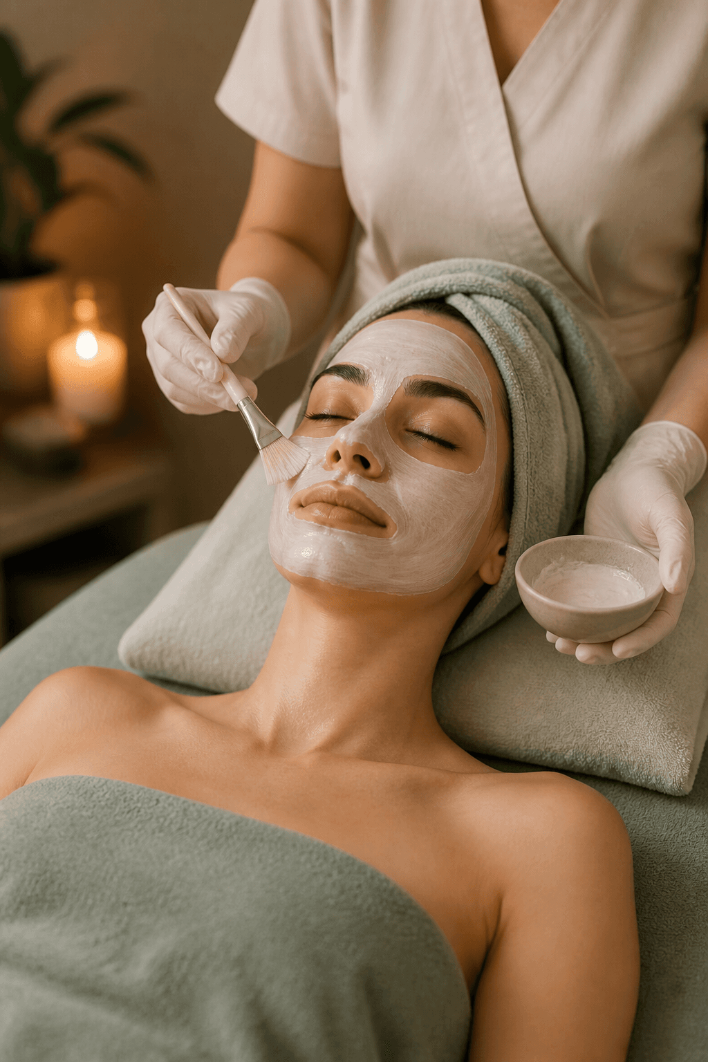 Facial mask treatment being applied at Rolf91 Skincare Center, Little Ferry NJ